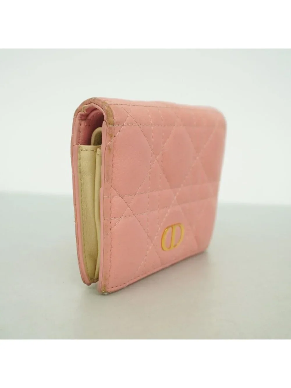 Dior Wallet Cannage Leather Pink Gold